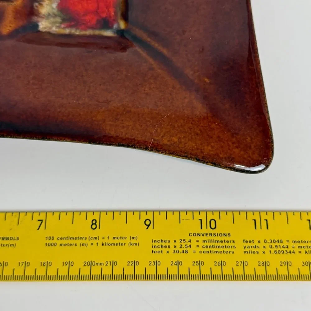 Vintage Mid-Century USA Pottery Ashtray Orange Brown